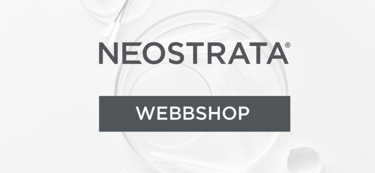 Text på bild: "NEOSTRATA WEBBSHOP" visas över en ljus bakgrund med svaga cirkulära mönster.